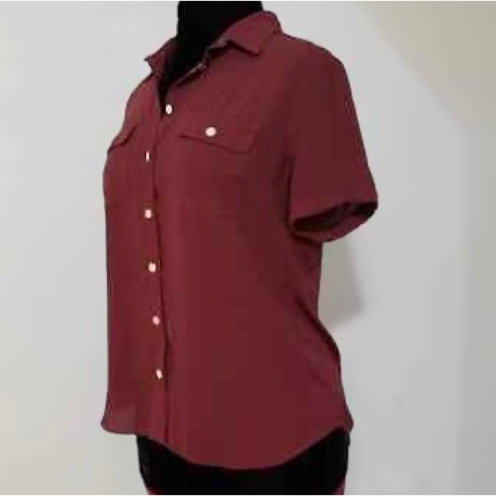 Ann Taylor Loft Petite Cranberry Button Front Top NWOT - Picture 2 of 9